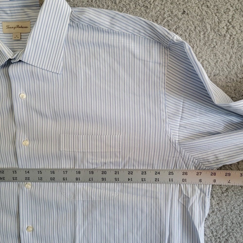 Tommy Bahama Button Down Shirt Men 18 34/35 Blue White Striped Long Sleeve - Picture 4 of 8